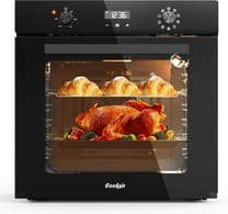 Cooksir 60cm Einbaubackofen, 60 Liter Ofen mit Stecker, 2800Watt, 9 Funktionen, Drehknopf, Elektronischer Timer 10 Stunden, Doppeltes Oberrohr, Ventilator hinten, mit Zubehör, 230V, 50Hz